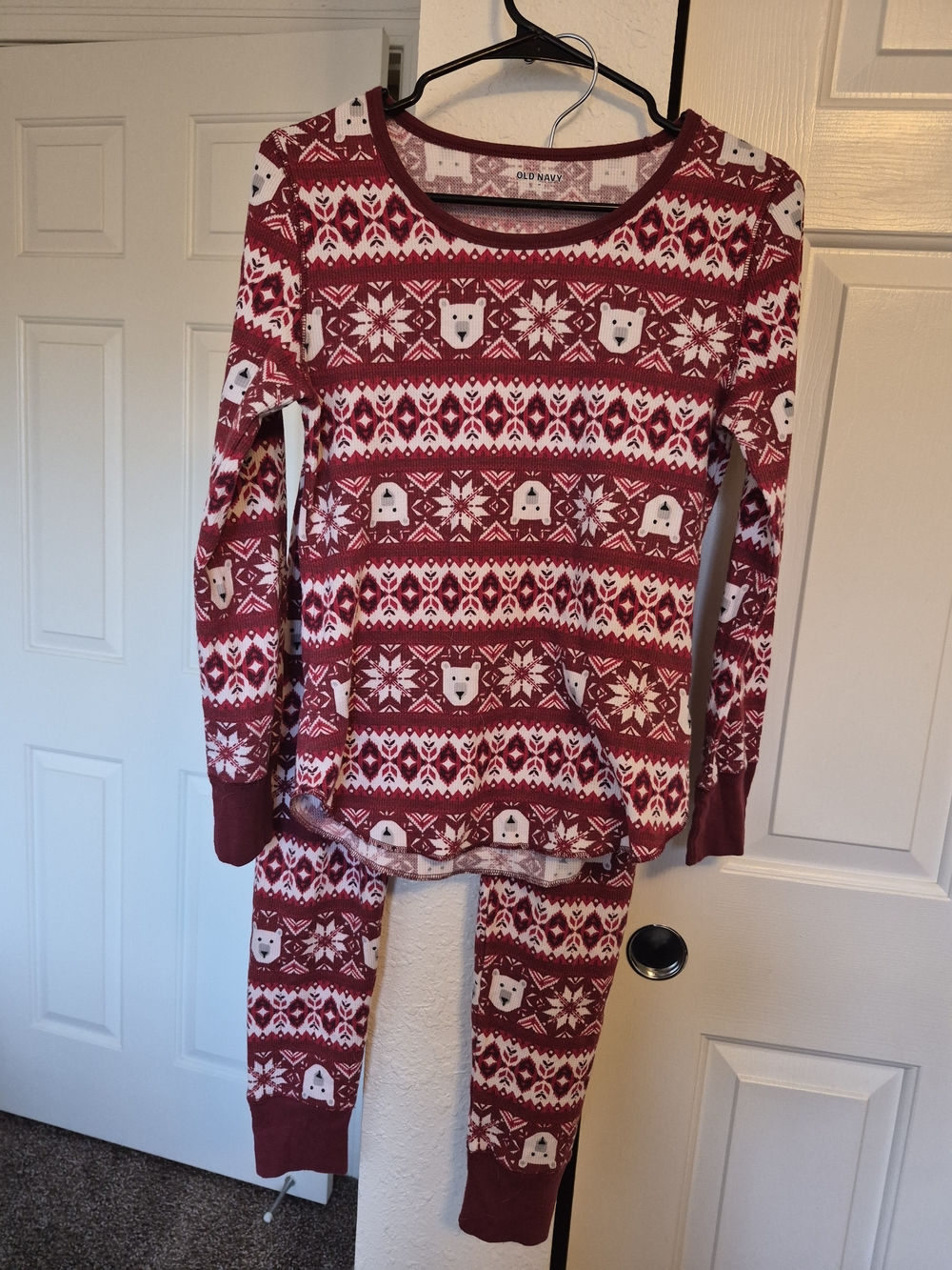 Old Navy Red and White Fair Isle Polar Bear Pajama Set